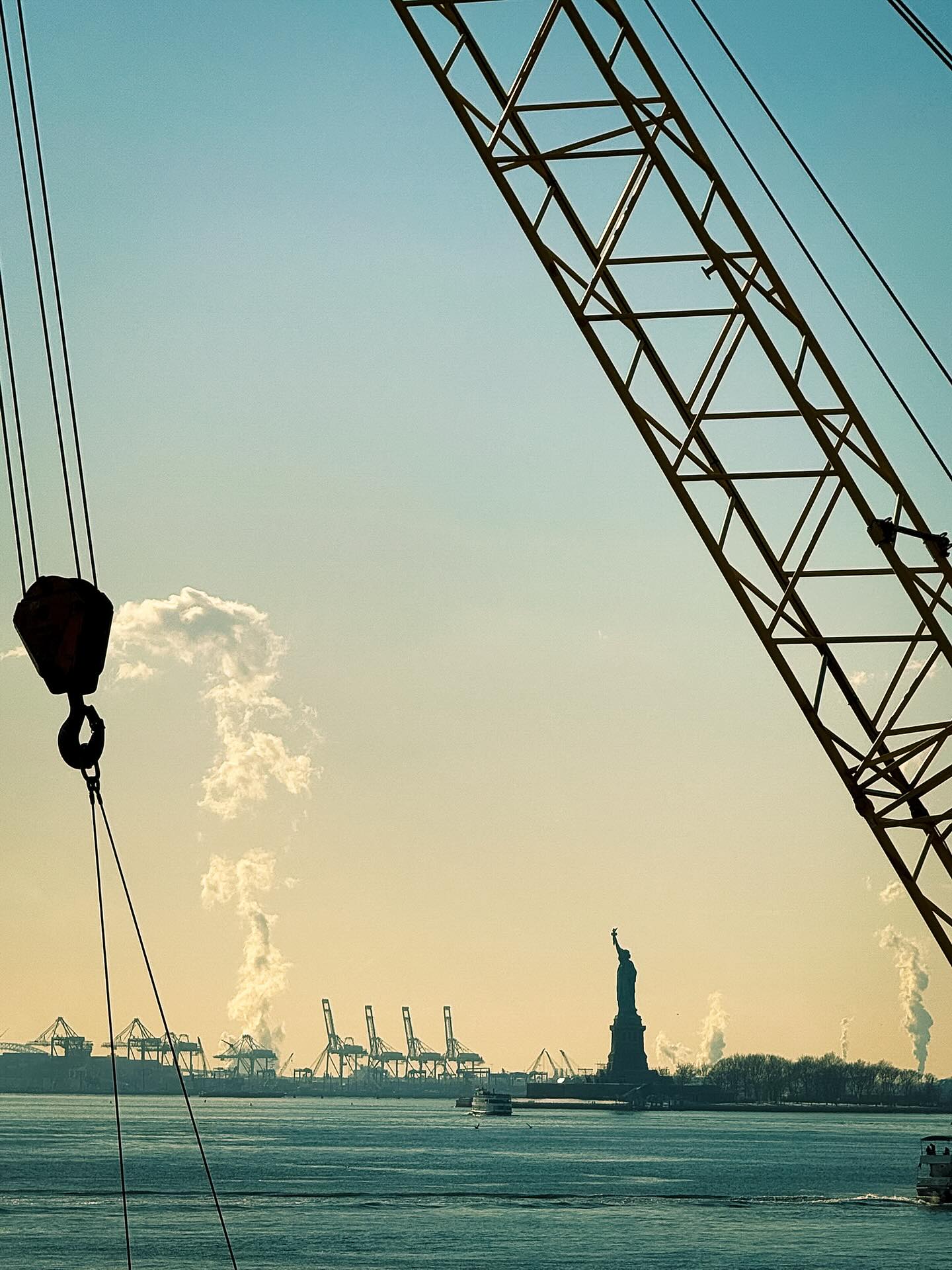 Cranes and Liberty — Manhattan Ferry Terminal